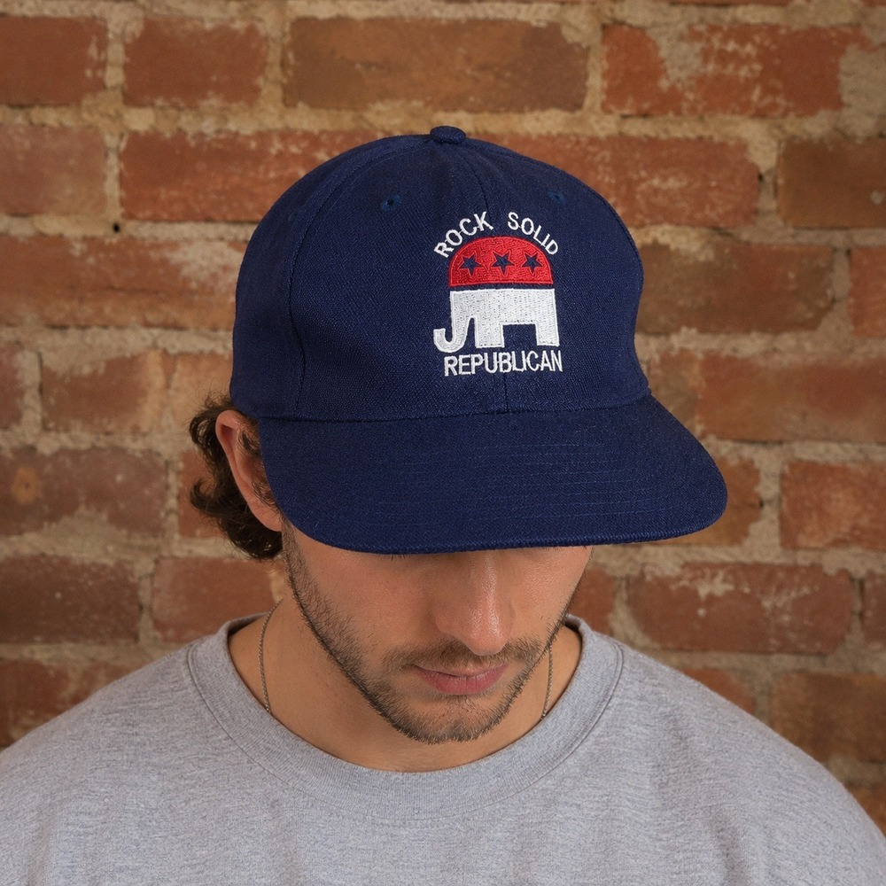 Vintage Rock Solid Republican Snapback Hat Navy GOP Elephant Cap One Size Nissin